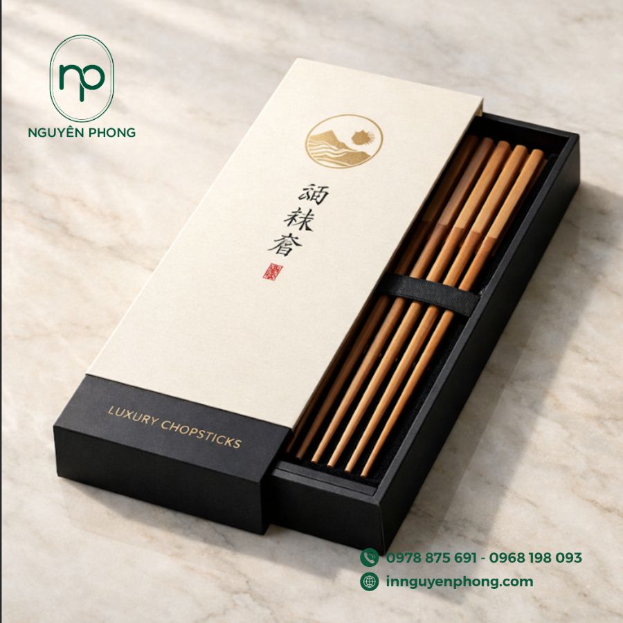 In hộp giấy đựng đũa bắt mắt